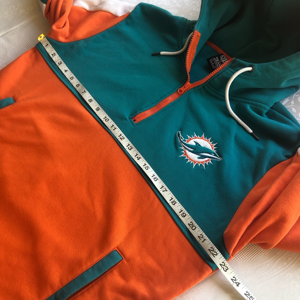 NFL Team Apparel Miami Dolphins Quarter Zip Hoodie Orange/Teal Men’s Size L - Picture 8 of 16